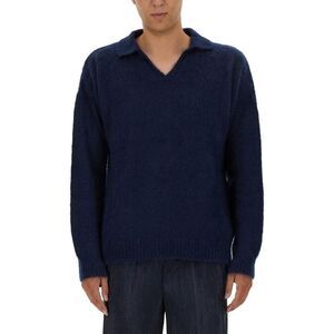 FAMILY FIRST Men's Relaxed Fit Fuzzy Knit Polo Sweater Men BLUE T-Shirts